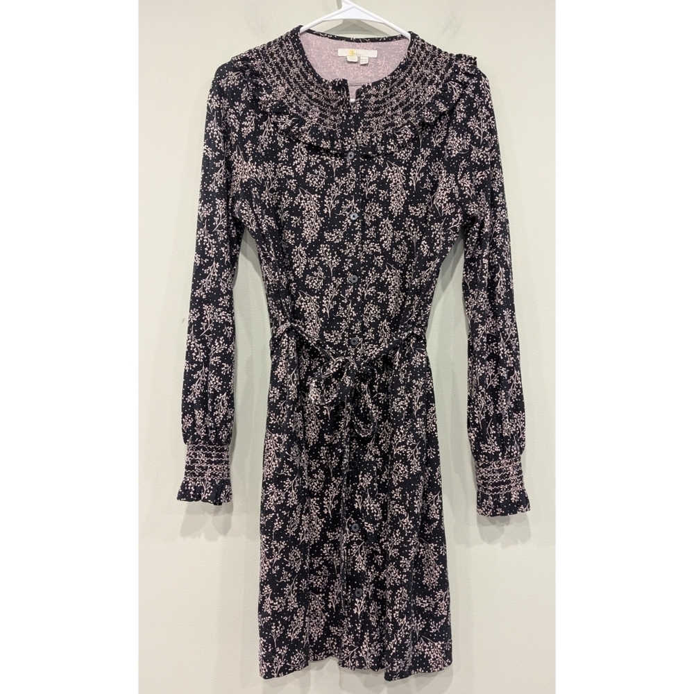 Boden Jersey Smock Neck Long Sleeve Spring Leaf Dress Size 10R
